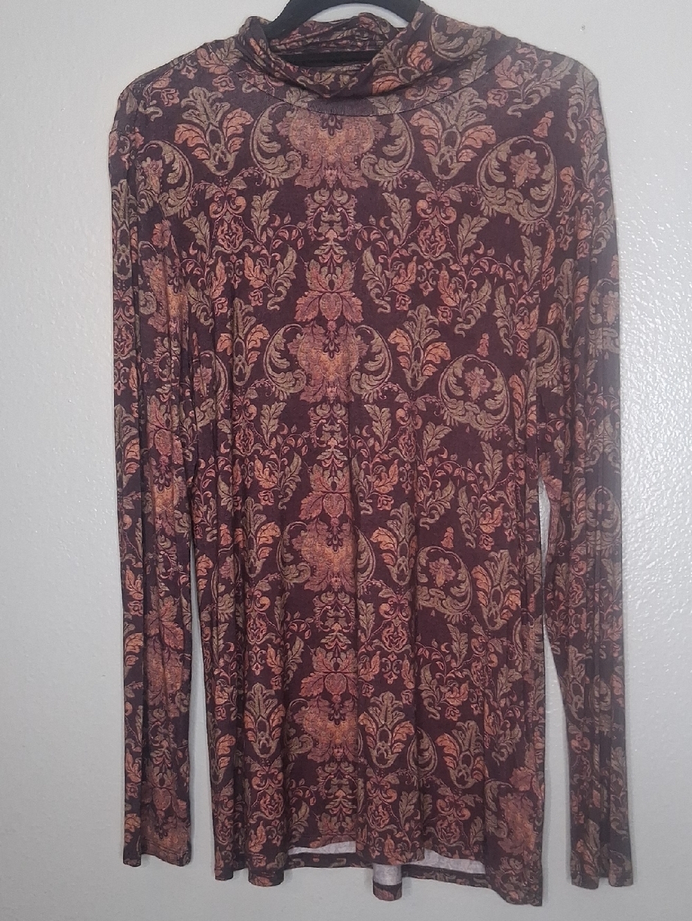 Soft Surroundings Tunic Top Neutral Floral Chloe Turtleneck Strech Boho M